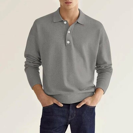Button Up Long-Sleeved Polo Shirt // Gray (XS)