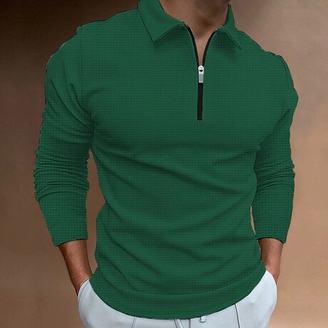 Zip Up Long-Sleeved Polo Shirt // Green (XS)