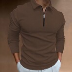 Zip Up Long-Sleeved Polo Shirt // Brown (L)