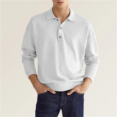 Button Up Long-Sleeved Polo Shirt // White (XS)
