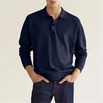 Button Up Long-Sleeved Polo Shirt // Navy Blue (2XL)