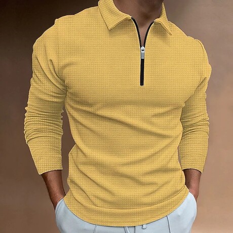Zip Up Long-Sleeved Polo Shirt // Yellow (XS)