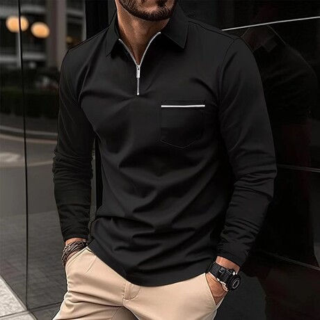 Long-Sleeved Polo Shirt // Black (2XL)