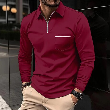 Long-Sleeved Polo Shirt // Red (XS)