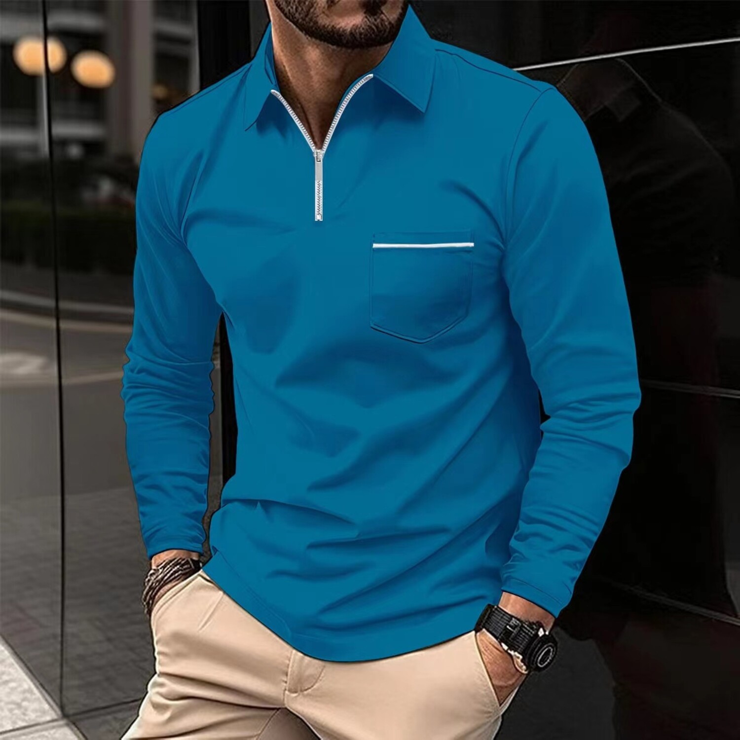 Long-Sleeved Polo Shirt // Blue (M) - Spring Clearance Event - Touch of ...