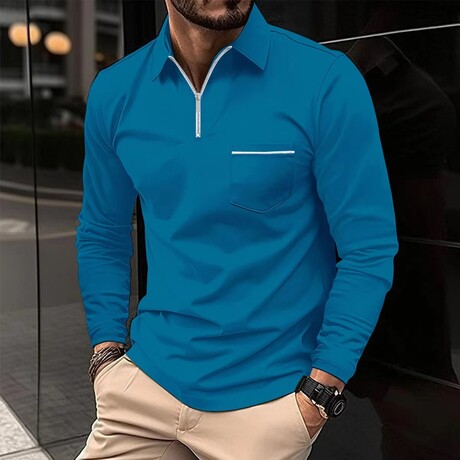 Long-Sleeved Polo Shirt // Blue (XS)