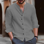 Band Collar Long Sleeve Button Up Shirt // Gray (L)
