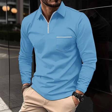 Long-Sleeved Polo Shirt // Light Blue (XS)