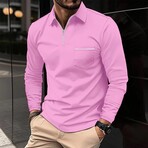 Long-Sleeved Polo Shirt // Pink (L)