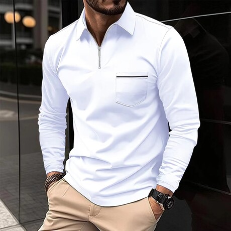 Long-Sleeved Polo Shirt // White (L)