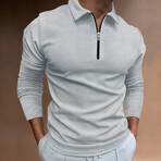 Zip Up Long-Sleeved Polo Shirt // Gray (L)