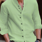 Band Collar Long Sleeve Button Up Shirt // Light Green (L)