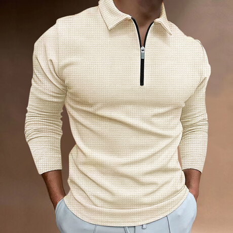 Zip Up Long-Sleeved Polo Shirt // Khaki (XS)