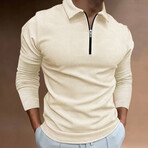 Zip Up Long-Sleeved Polo Shirt // Khaki (S)