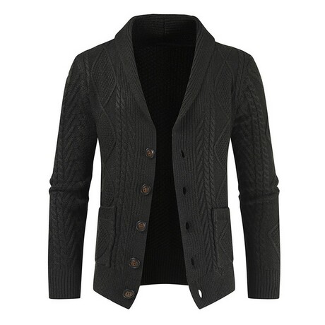 Button Up Cardigan Cable Knit // Black (L)
