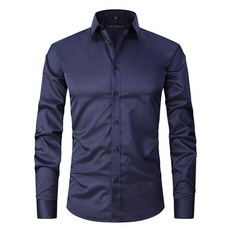 Long Sleeve Button Up Shirt // Navy Blue (XS)