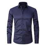 Long Sleeve Button Up Shirt // Navy Blue (4XL)