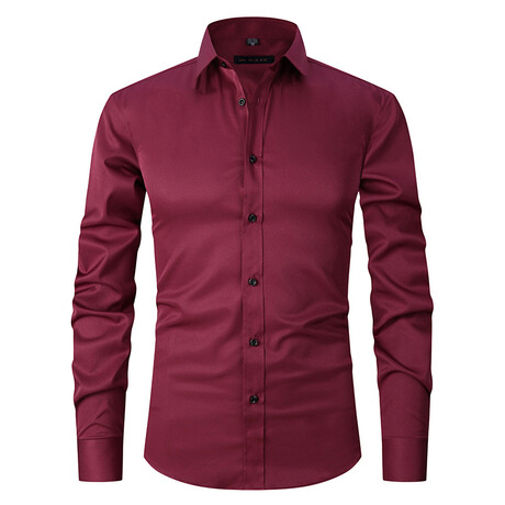 Long Sleeve Button Up Shirt // Wine Red (XS)