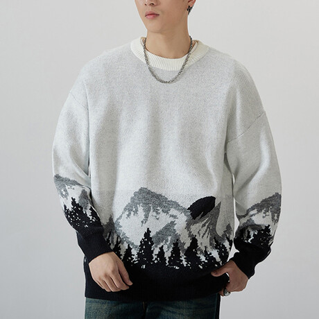 Sweater // White + Mountains Print (XS)