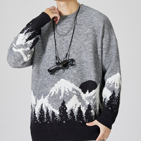 Sweater // Gray + Mountains Print (XS)