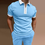 Ringer Quarter Zip Polo // Light Blue + White (M)