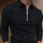 Striped Long Sleeve Quarter Zip Polo // Black (L)