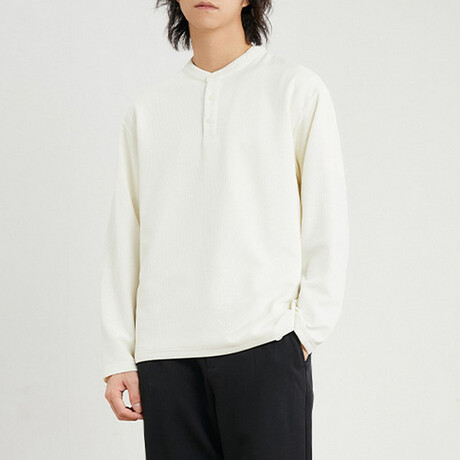 Button Crewneck Sweater // White (XS)