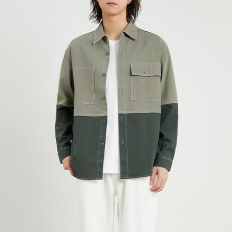 Color Block Shirt Jacket // Green (XS)