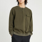 Button Crewneck Sweater // Army green (XL)