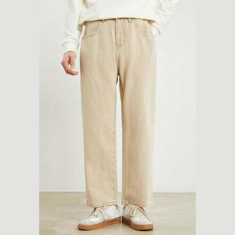Wide Leg Denim Pants // Khaki (XS)