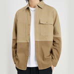 Color Block Shirt Jacket // Brown (XL)