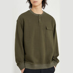 Button Crewneck Sweater // Army green (XL)