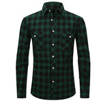 Plaid Long Sleeve Button Up // Green + Black (XL)