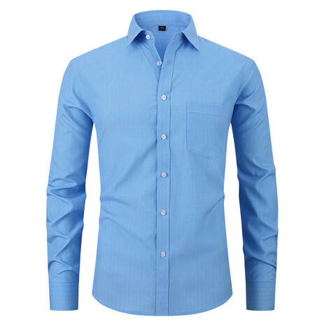 Printed w/ Front Pocket Long Sleeve Button-Up // Blue (XS)