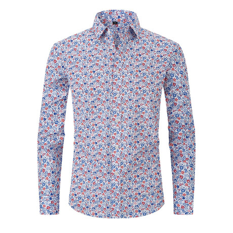 Floral Long Sleeve Button Up // Blue (XS)