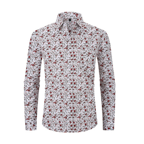 Floral Long Sleeve Button Up // White (XS)
