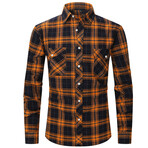 Plaid w/ 2 Front Pockets Long Sleeve Button-Up // Orange + Navy (XL)