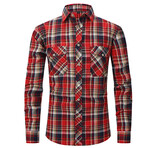 Plaid w/ 2 Front Pockets Long Sleeve Button-Upp // Bright Red + Green (S)