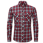 Plaid w/ 2 Front Pockets Long Sleeve Button-Up // Burgundy + Dark Blue (XS)