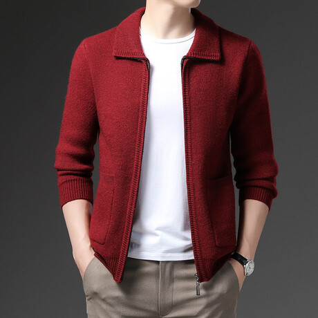 AWZC-010 Zip Up Cardigan // Burgundy (XS)