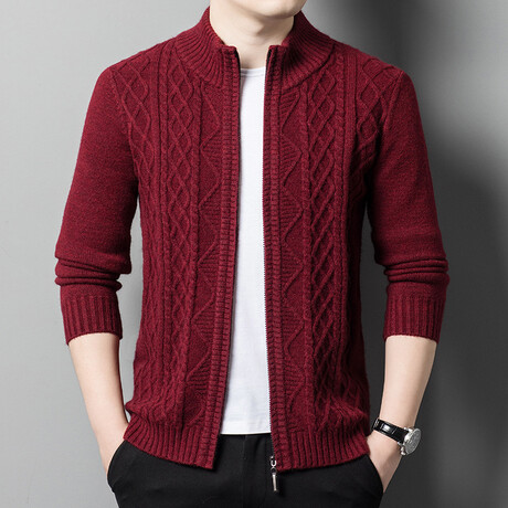 AWZC-023 Zip Up Cardigan // Burgundy (XS)