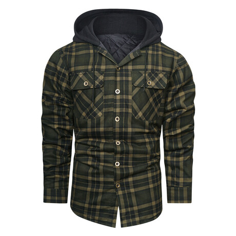 Plaid Jacket with Hood // Dark Green (L)