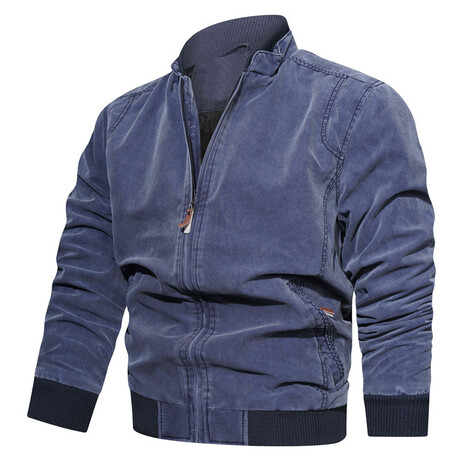 Bomber Jacket with Classic Collar // Blue (4XL) - LKSHE Jackets