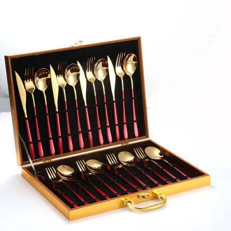 Cutlery Sets - 24pc with Wooden Box (Silver)