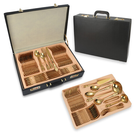 Cutlery Sets - 72pc with Leather-Viynl Briefcase Box (Silver)