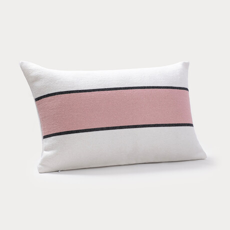 Striped Color Blocked Decorative Pillow (White / Blush)