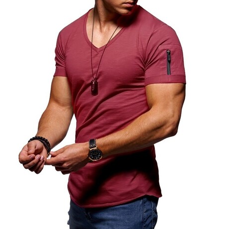 Rene Lion // Zip Detail T-Shirt // Wine Red (XS)