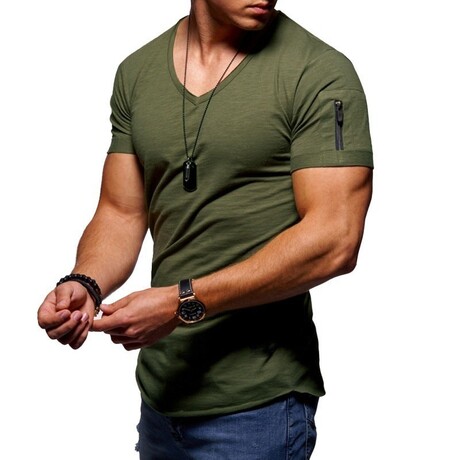 Rene Lion // Zip Detail T-Shirt // Army Green (XS)