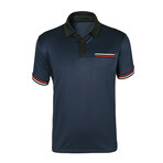 Rene Lion // Button Up Collar T-Shirt // Navy Blue (L)