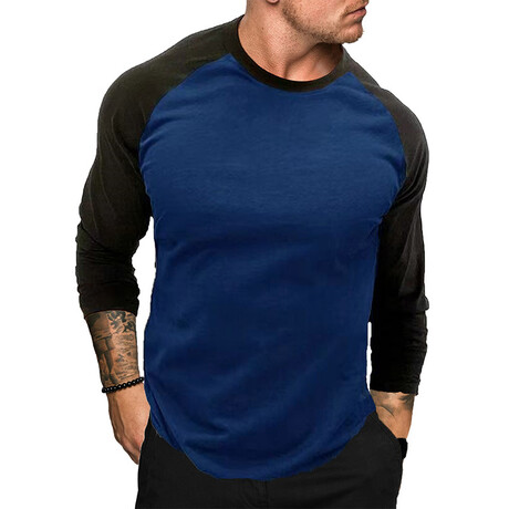Raglan Long Sleeve Shirt // Navy Blue + Black (XS)